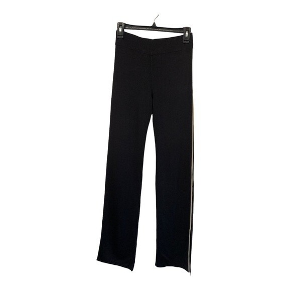 NWT Zara Knit | Black Straight Leg Rib Pants w/ Cream Stripe S - Picture 1 of 12